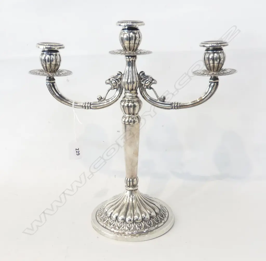 PERUVIAN SILVER CANDLEABRA  DAMAGE TO BASE 880gms. 330mm. Image 1++