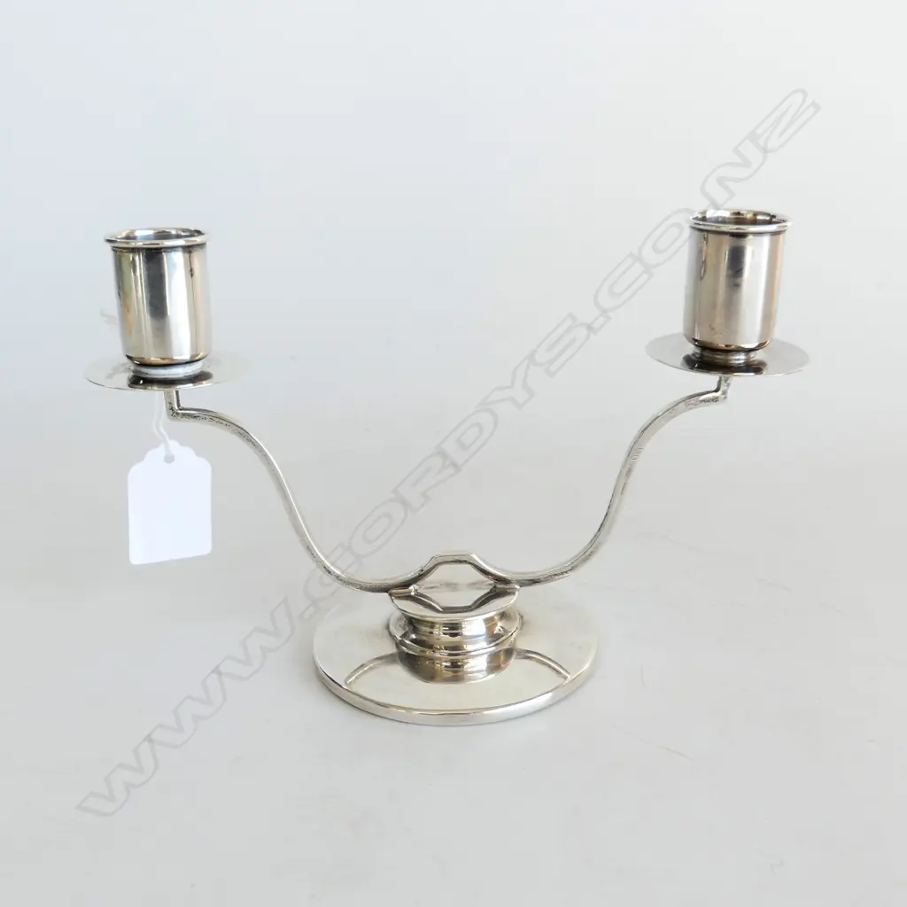 ENGLISH SILVER MODERNIST TWIN BRANCH CANDLEABRA W.185mm Image 1++