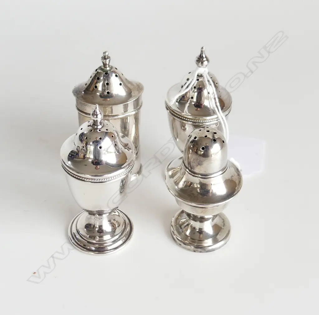 4 STG SILVER PEPPERETTES, H.80, 75, 75 & 63mm,  135GMS, (SMALLEST BASE WEIGHTED) Image 1++