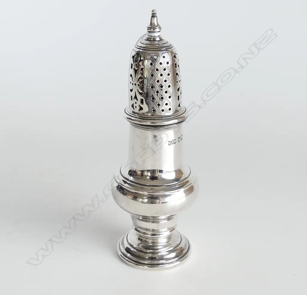 STG SILVER SUGAR SIFTER, H. 175mm 186gms SHEFF. 1954  Image 1++