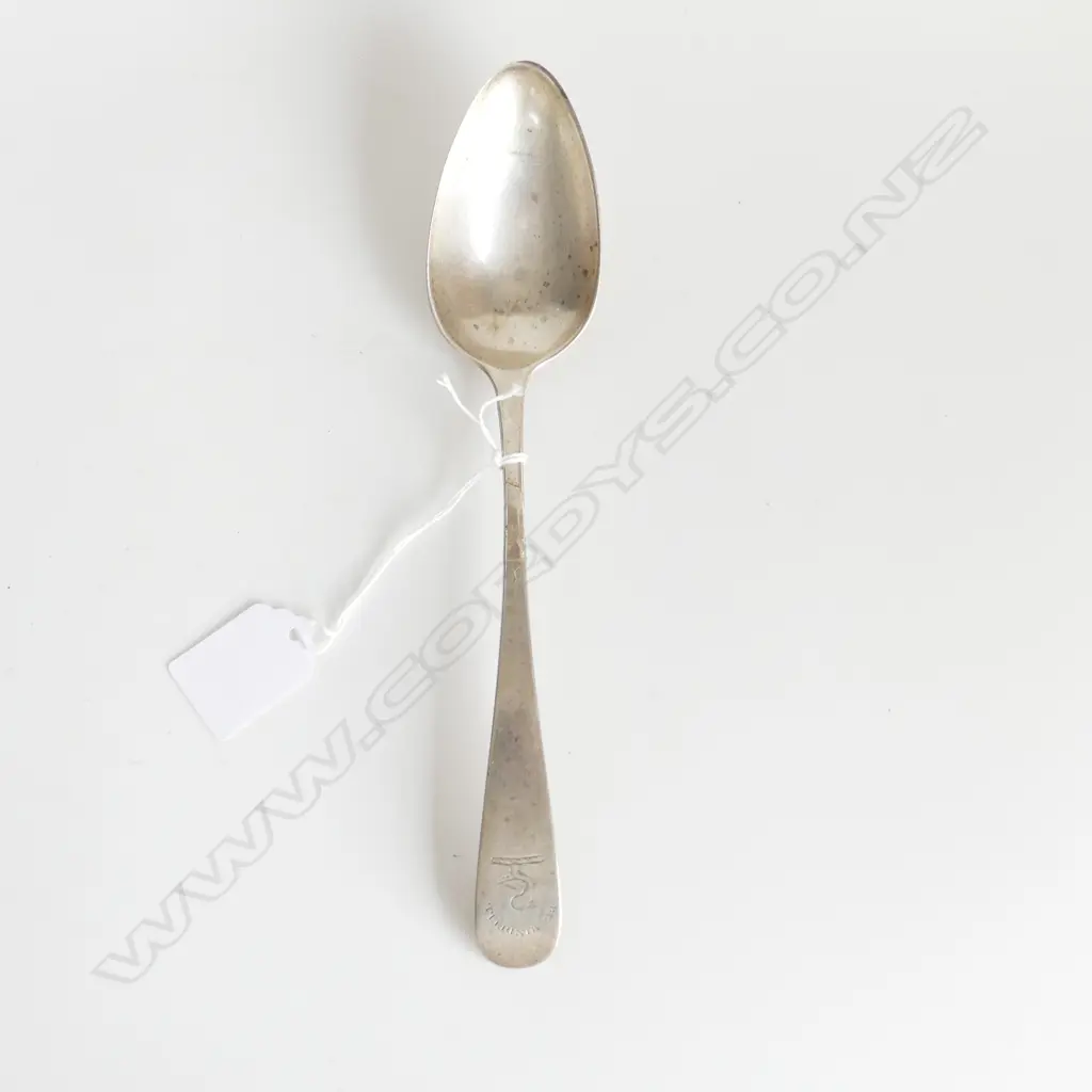 STG SILVER TABLESPOON, EDINBURGH 1809, ENGRAVED WITH SWAN & 'BE MINDFUL' , 61GMS Image 1++