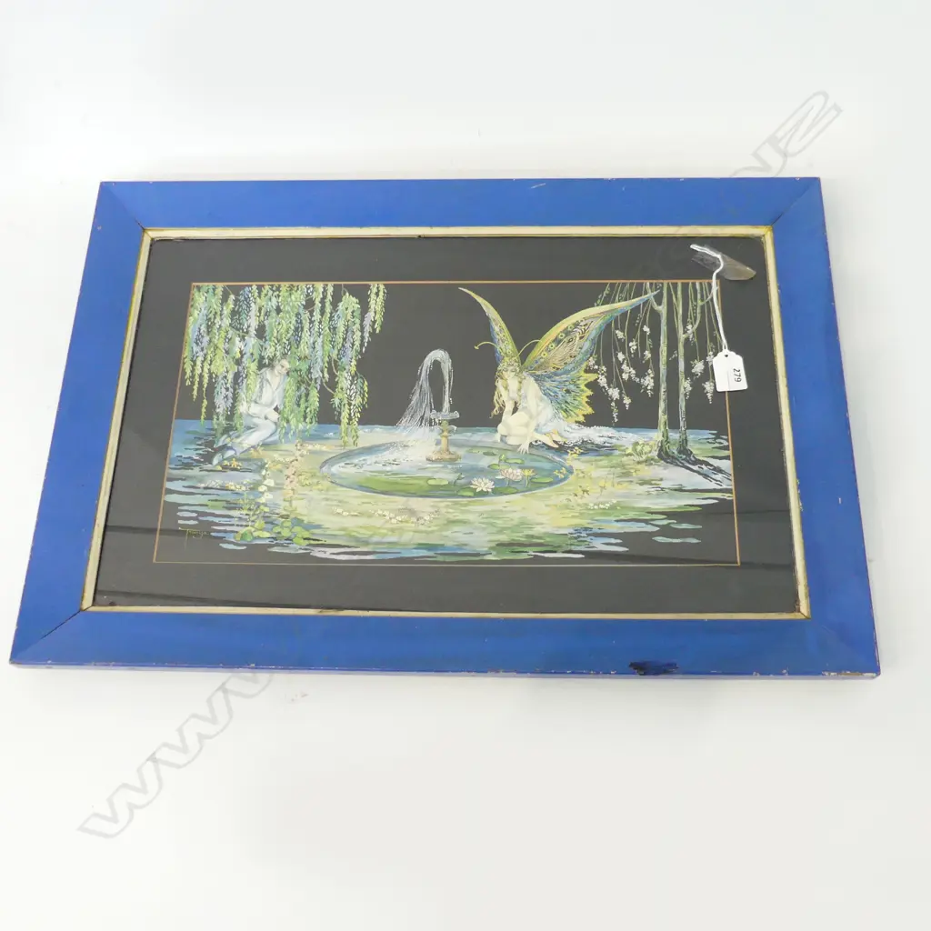 1920’S ART DECO FRAMED “FOUNTAIN OF LOVE” TSAYNA FAIRY PRINT L. 620mm X W. 420mm Image 1++