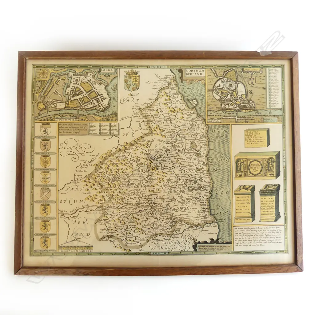 VINTAGE FRAMED MAP, NORTH BERLAND (NORTHUMBERLAND) 515 X 380mm Image 1++