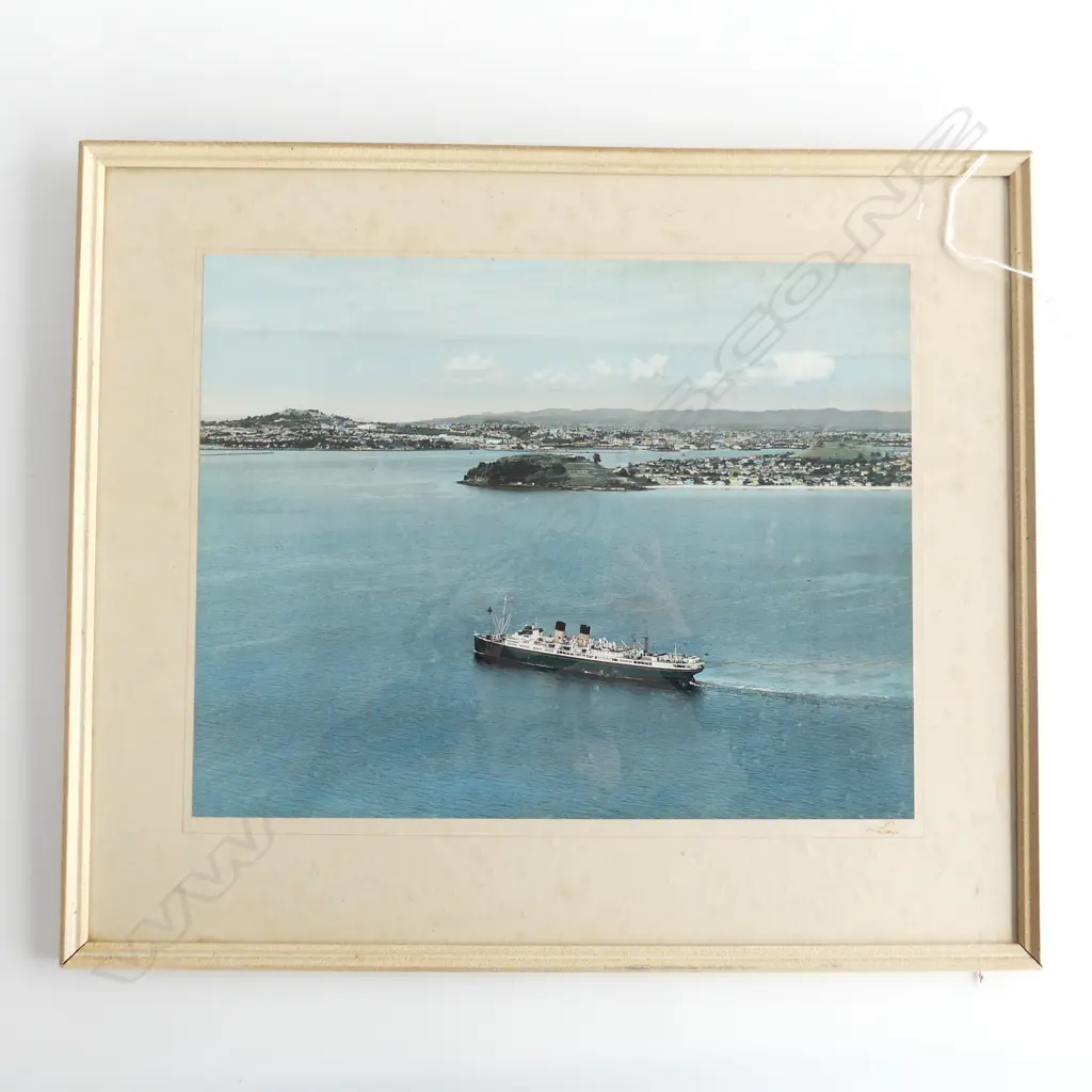 WHITES AVIATION H/COLOURED PHOTO - SHIP IN AUCKLAND HARBOUR 285x370mm Image 1++