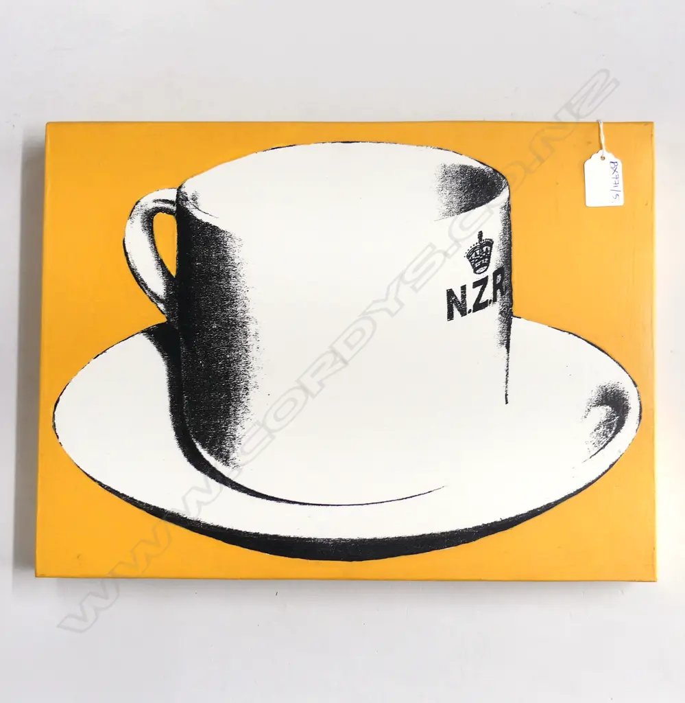 RUDOLF BOELEE 'NZR TEA CUP' SCREEN PRINT & ACRYLIC ON BOARD (YELLOW) Image 1++
