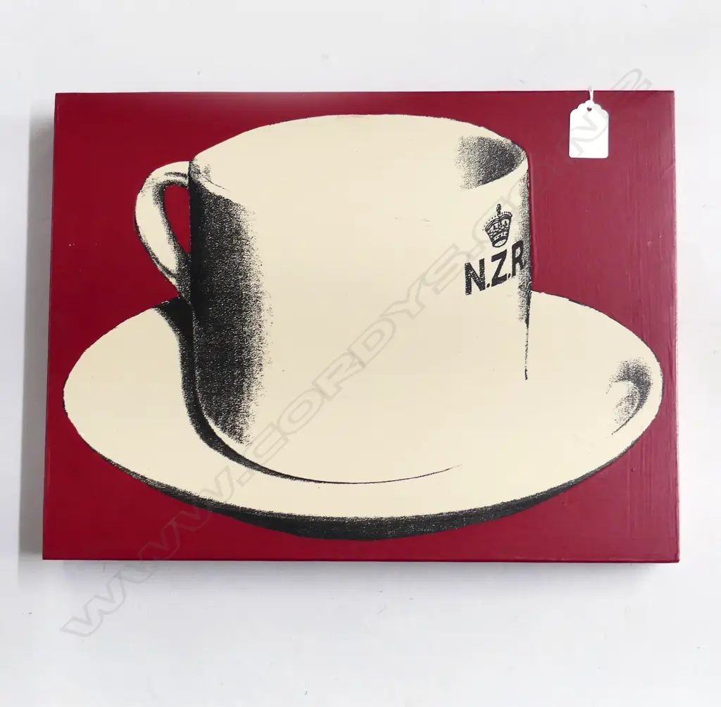 RUDOLF BOELEE 'NZR TEA CUP' SCREEN PRINT & ACRYLIC ON BOARD (RED) Image 1++