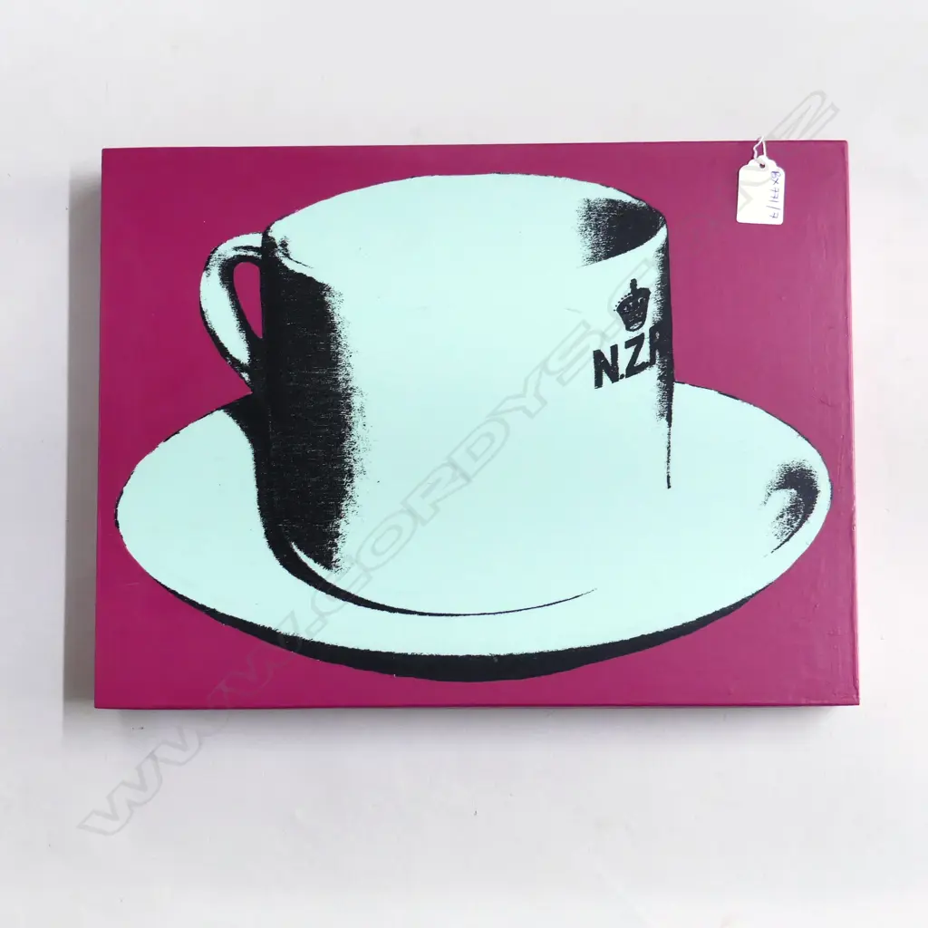 RUDOLF BOELEE 'NZR TEA CUP' SCREEN PRINT & ACRYLIC ON BOARD (PURPLE) Image 1++