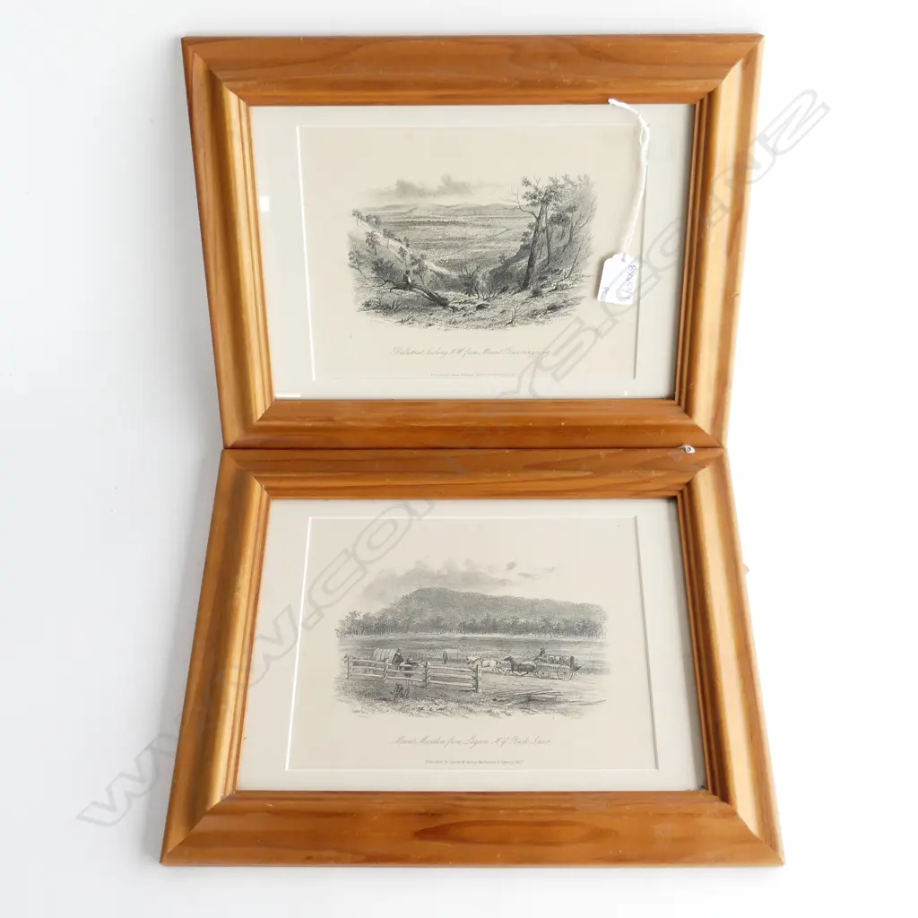 2 MID 19thC AUSTRALIAN ENGRAVINGS; BALLAARAT & MOUNT MACEDON 175x230mm Image 1++