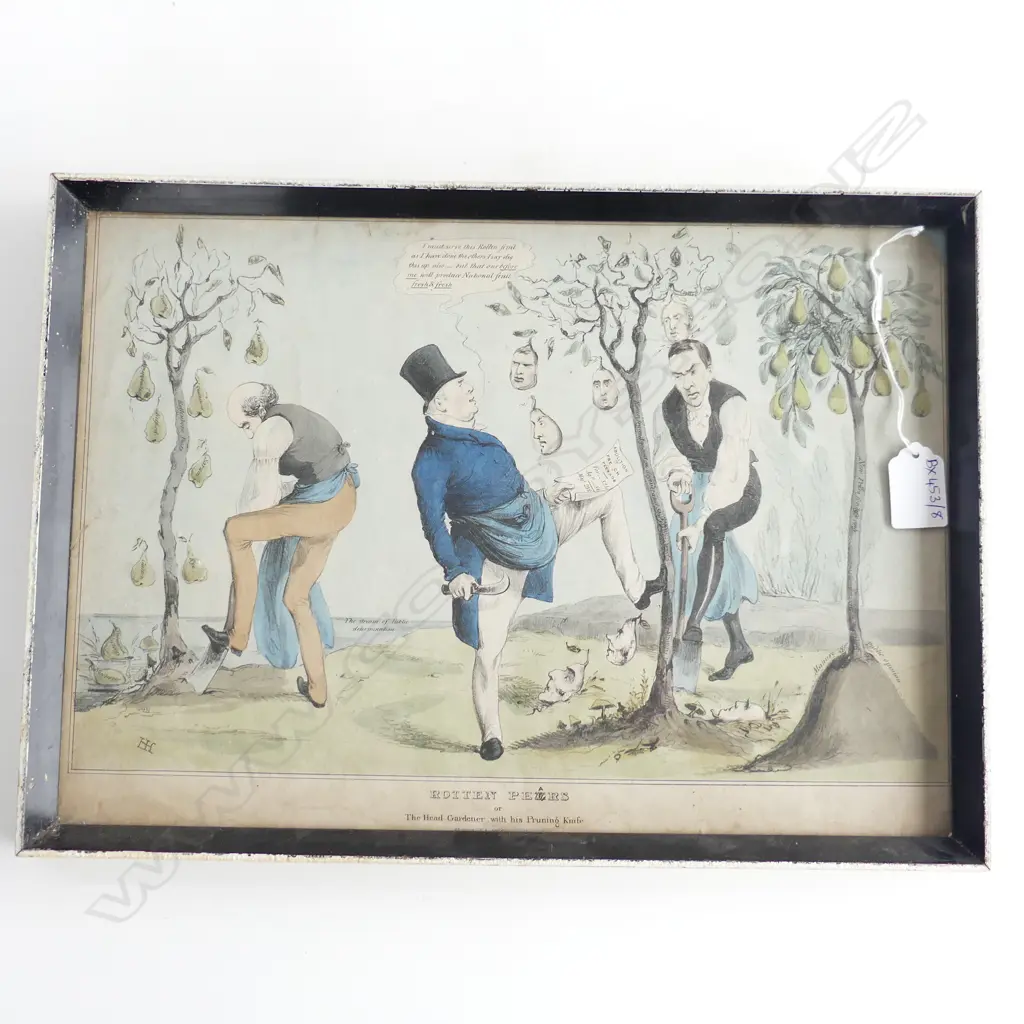 19thC POLITICAL CARTOON 'ROTTEN PEARS / PEERS' 260x380mm Image 1++