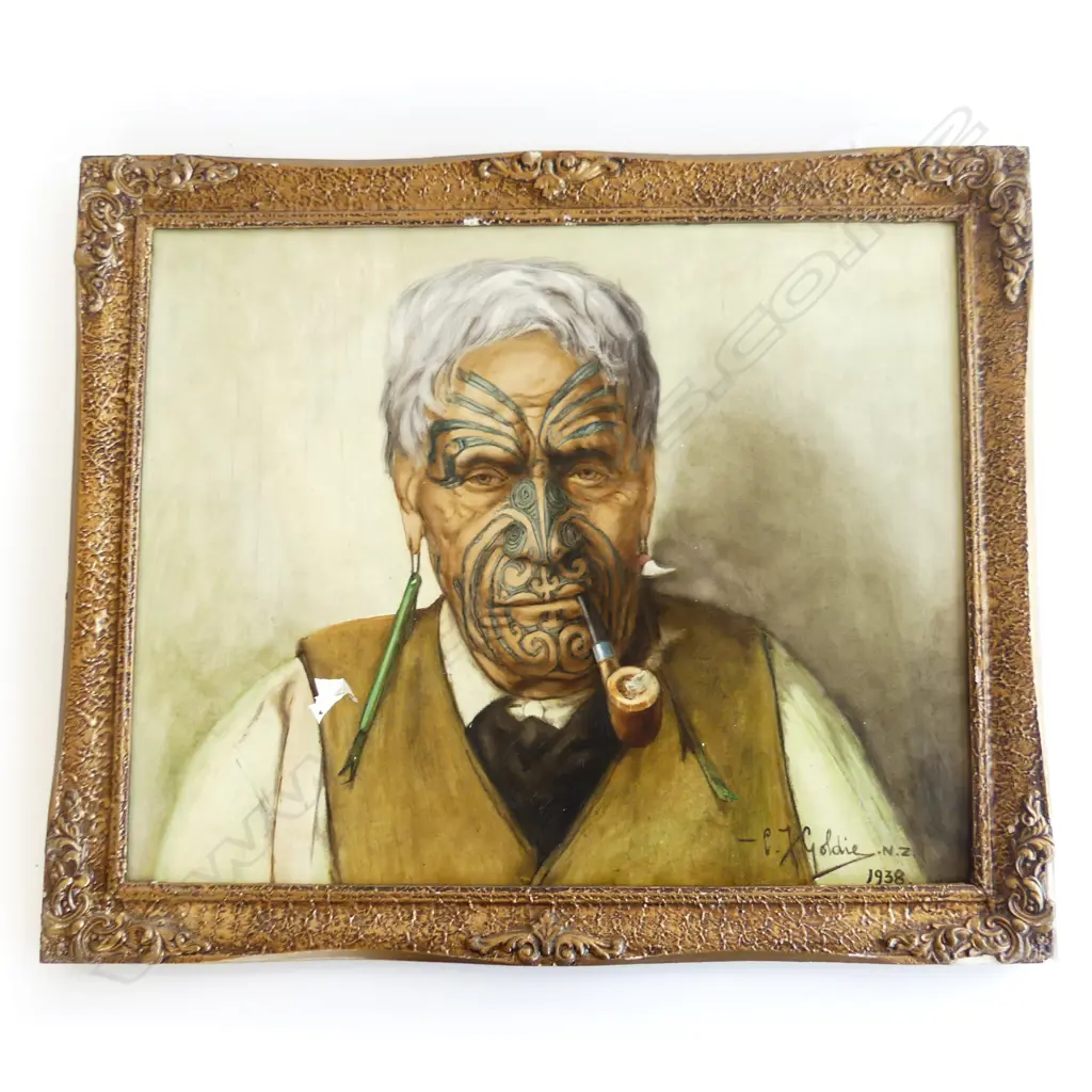OLD C.F. GOLDIE PRINT of Te Aho o Te Rangi Wharepu later overpainted Image 1++