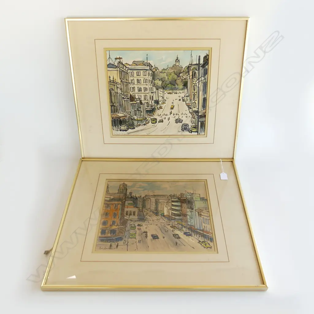 2 x CARL HOULBIEN, AUCKLAND CITY, C1958 + 1 OTHER, WATERCOLOURS,  SIGNED, 340 X 300mm Image 1++