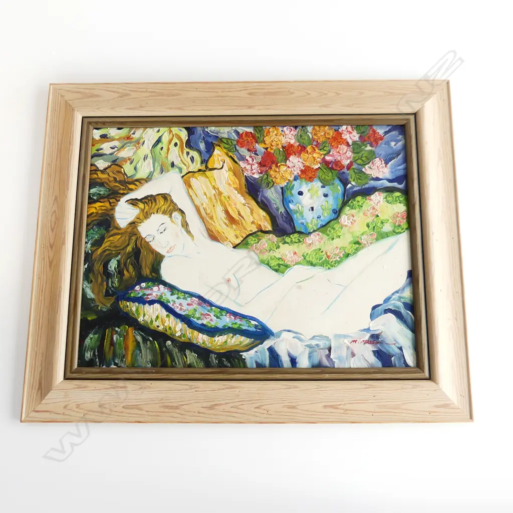 M. MASSON, RECLINING NUDE, ACRYLIC ON BOARD 310x410mm Image 1++