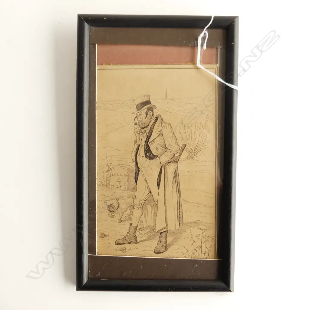 ORIG. GEORGE CRUIKSHANK (1792-1878) DRAWING; BILL SYKES & DOG FROM OLIVER TWIST 220x130mm Image 1++