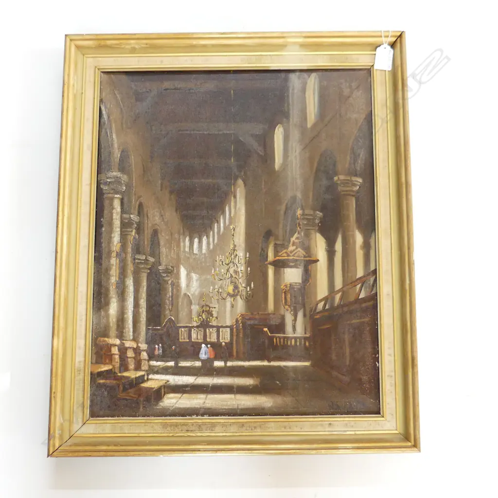 SIGNED OIL ON CANVAS - CHURCH INTERIOR - 490x390mm Image 1++