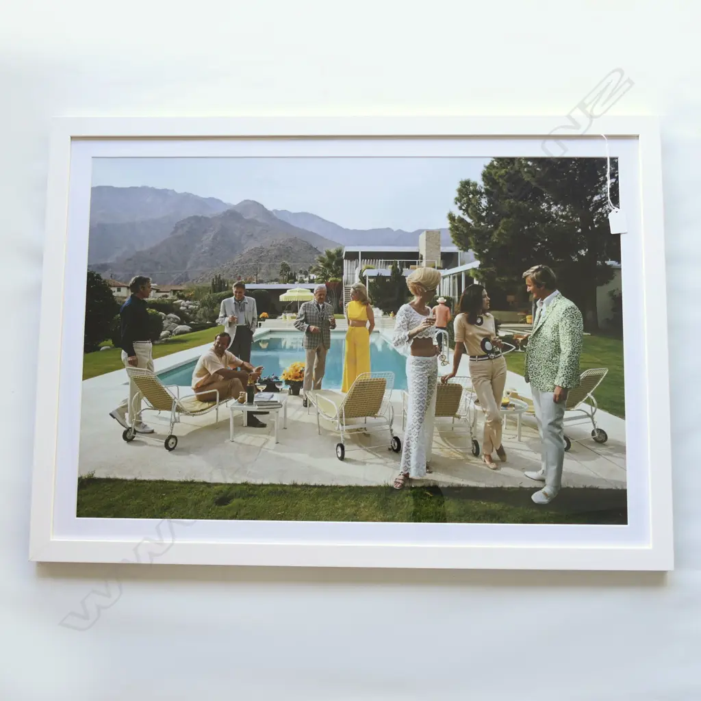 SLIM AARONS PRINT 'DESERT HOUSE PARTY' (1970) 525x770mm Image 1++