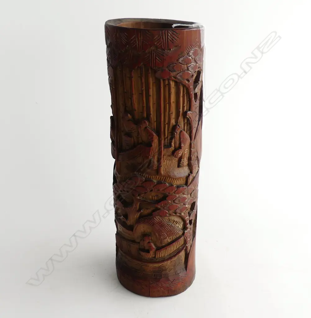 CARVED ORIENTAL BAMBOO VASE H.350mm Image 1++