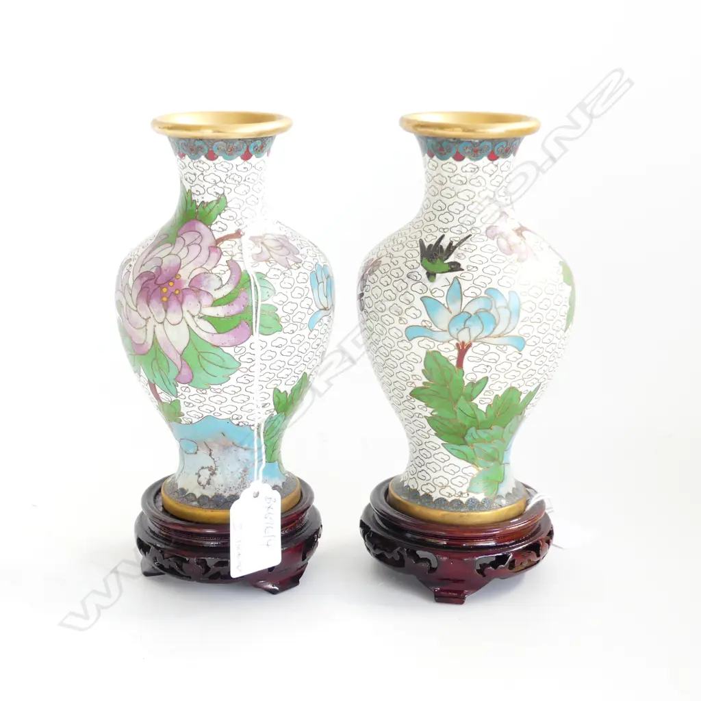 PAIR OF CLOISONNE VASES WITH STANDS H 190 MM Image 1++