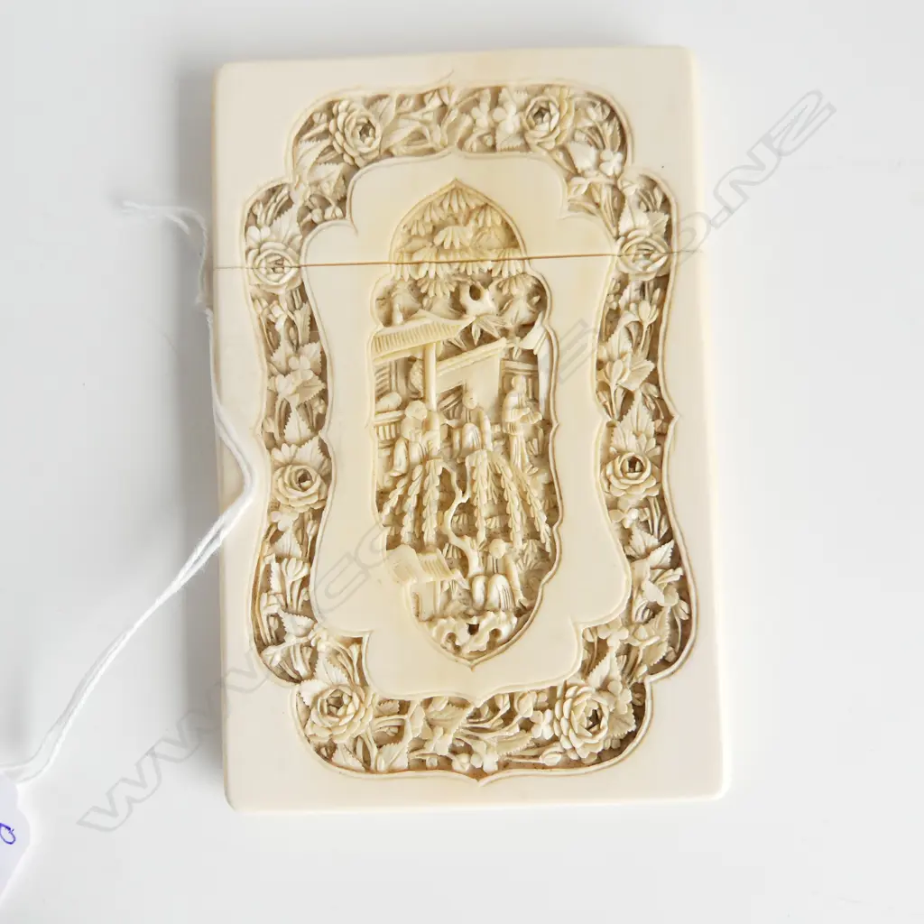 ORIENTAL CARVED IVORY CARD CASE 115x75mm Image 1++