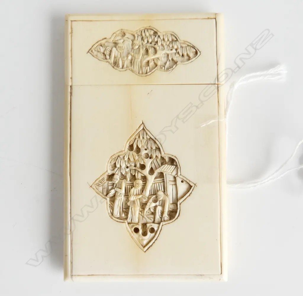 ORIENTAL CARVED IVORY CARD CASE 95x60mm Image 1++