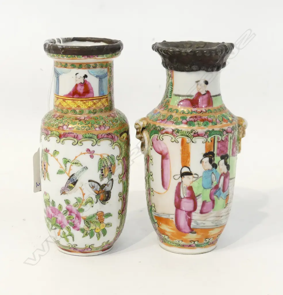 2 CHINESE FAMILLE ROSE VASES H.150mm A.F Image 1++