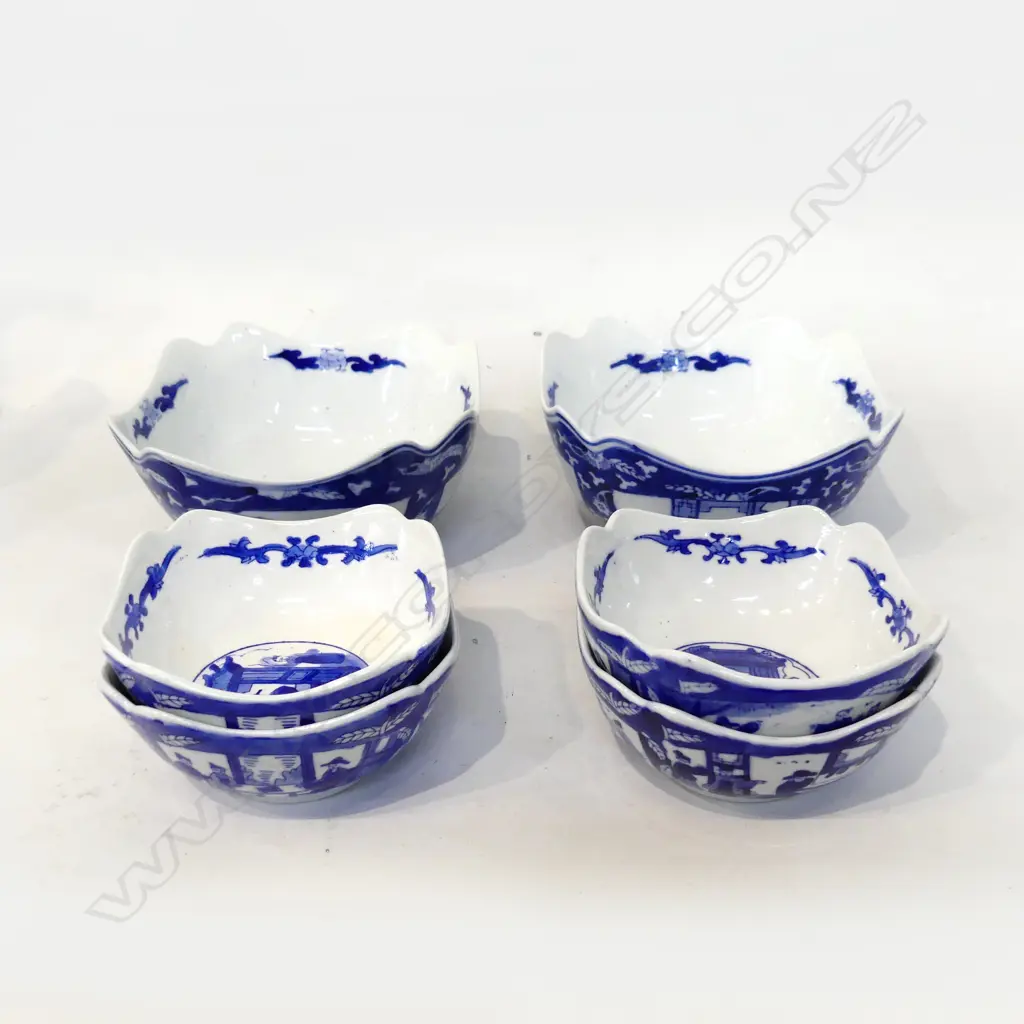 6 BLUE & WHITE CHINA BOWLS, STAMPED, 2 x DIA 160, 4 X DIA 120mm Image 1++