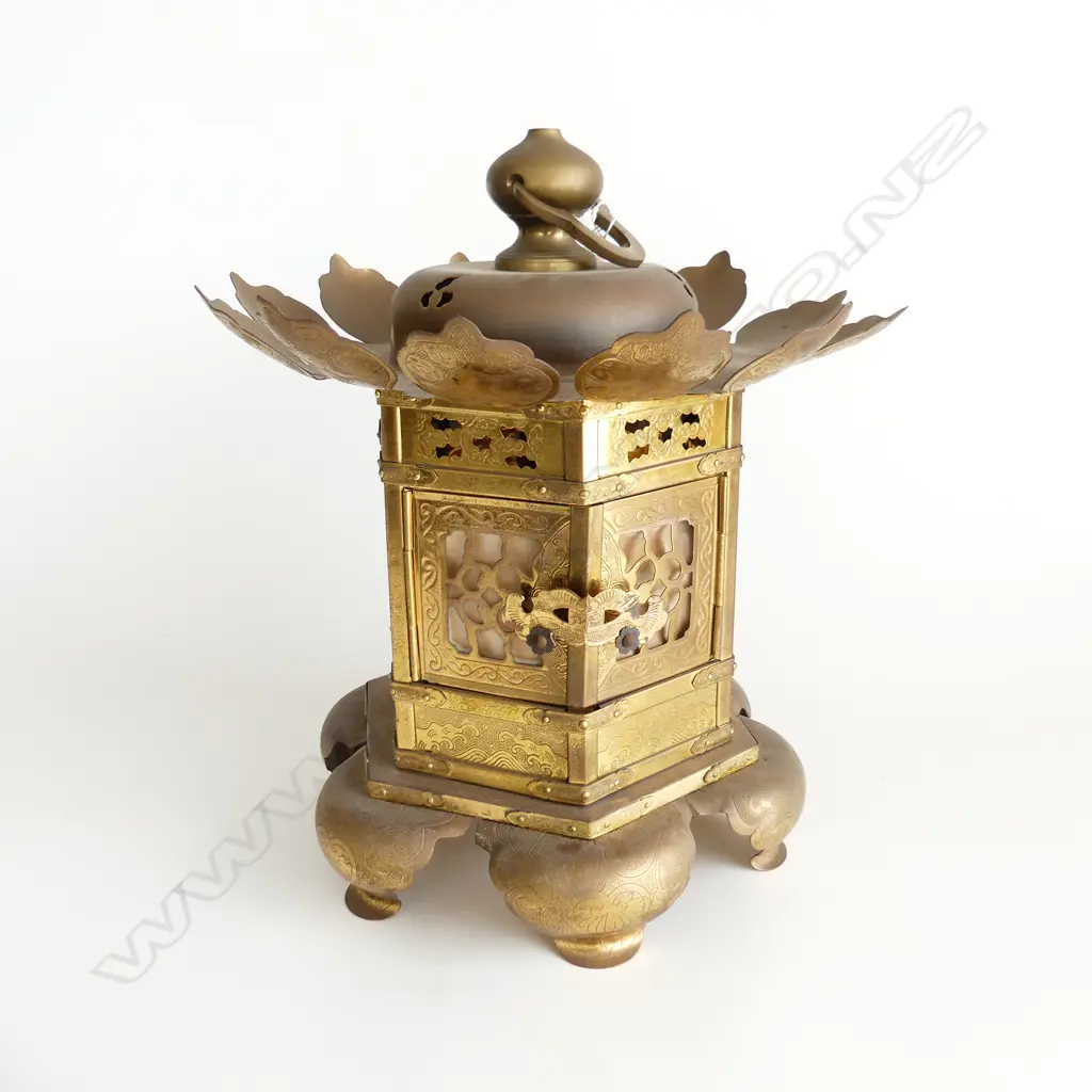 GILDED COPPER TEMPLE LANTERN H362MM Image 1++