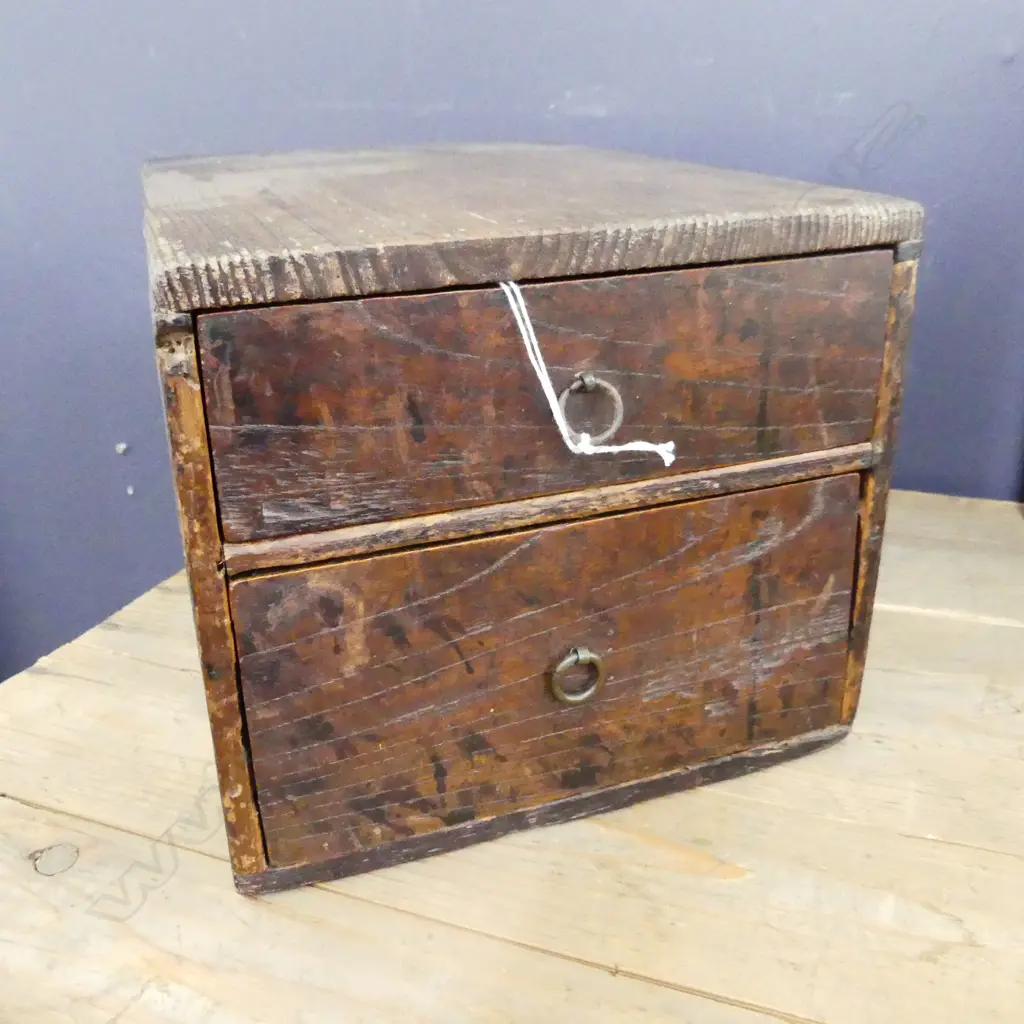 19thC JAPANESE small TANSU COLLECTORS CABINET dark wood 2 drawer H.200mm. Image 1++