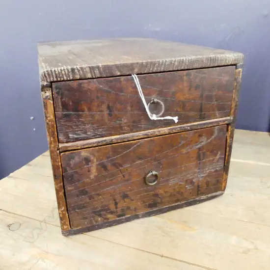 19thC JAPANESE small TANSU COLLECTORS CABINET dark wood 2 drawer H.200mm.