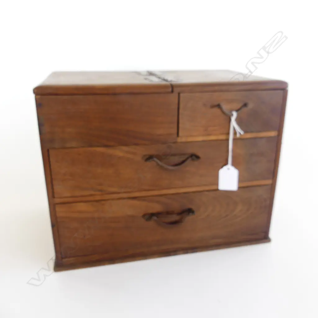 1970’S JAPANESE SEWING BOX 3 drawer sewing box wood finish H 250mm Image 1++