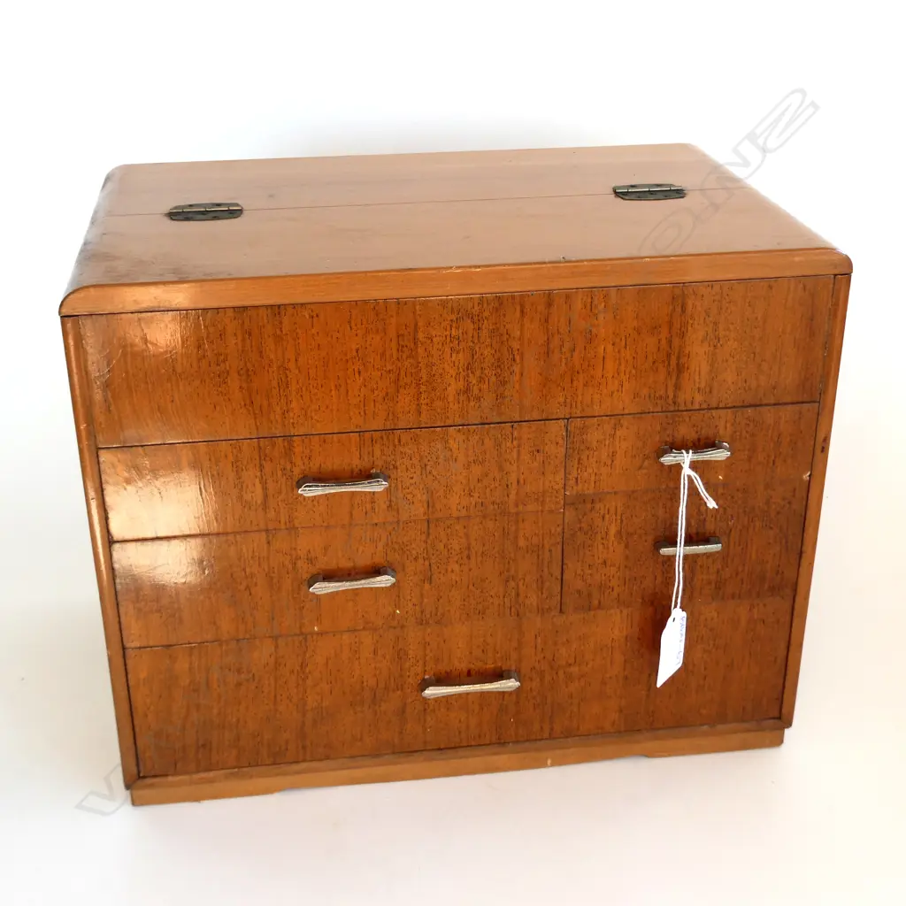 1970’S JAPANESE SEWING BOX  5 drawer lacquer & lift top. H 260mm Image 1++