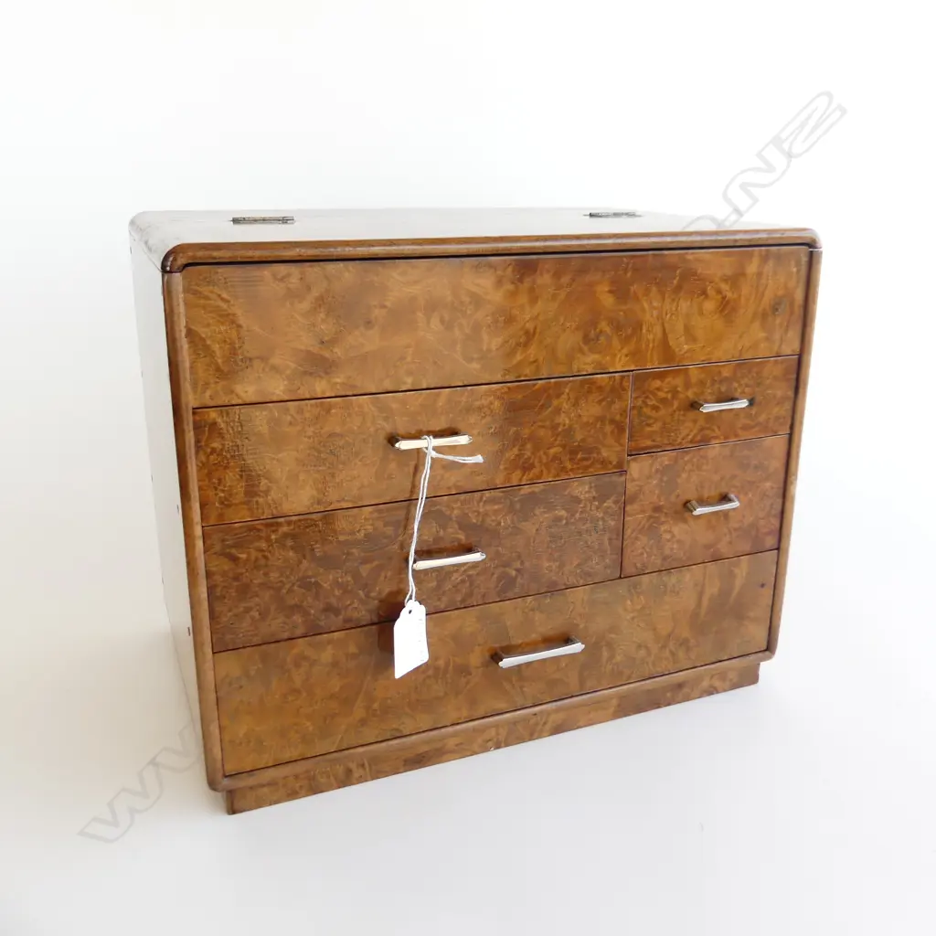 1970’S JAPANESE SEWING BOX  5 drawer lacquer and burr finish H 270mm Image 1++