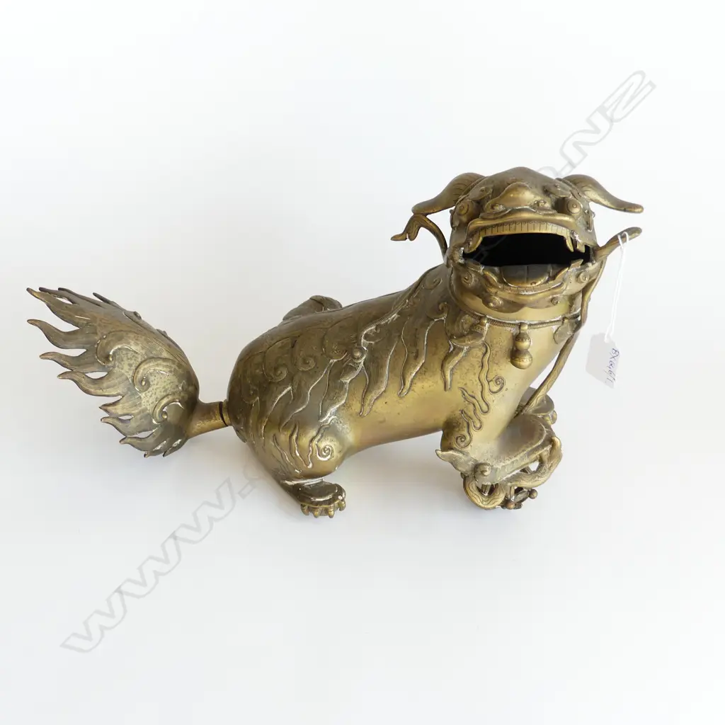 CHINESE BRASS TEMPLE DOG W.380mm Image 1++