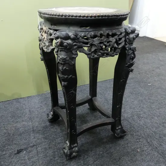 CARVED ORIENTAL SIDE TABLE - FAULTS H.585mm