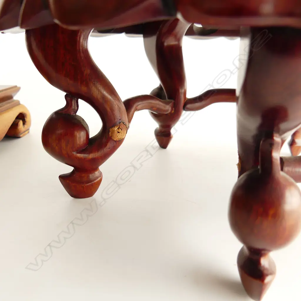 2 ORIENTAL CARVED WOODEN DISPLAY STANDS; 200x200mm & 300mm dia... Image 1++