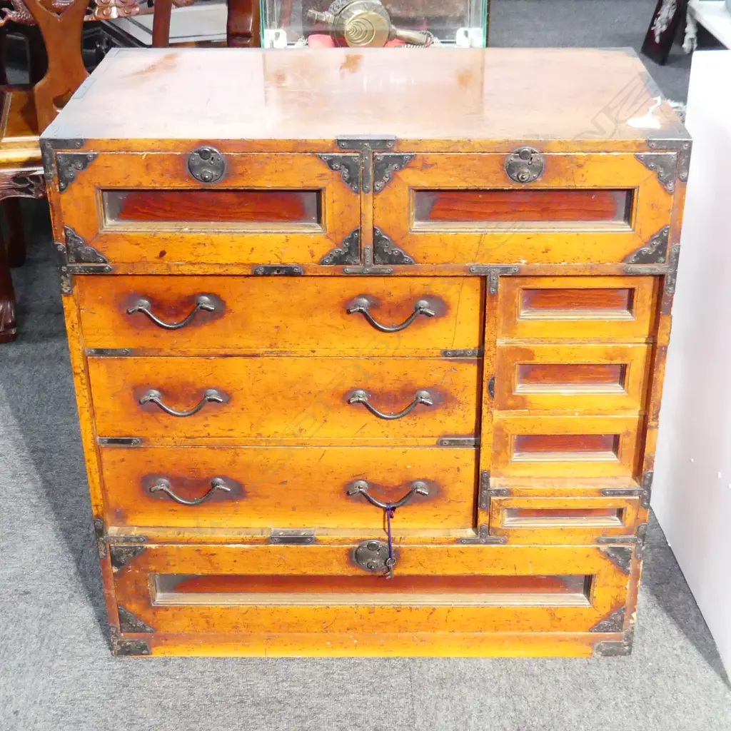 old Japanese TAKAMATSU CHEST ORANGE ‘SHINKEI-NURI’ LACQUER H.760 W.725mm Image 1++