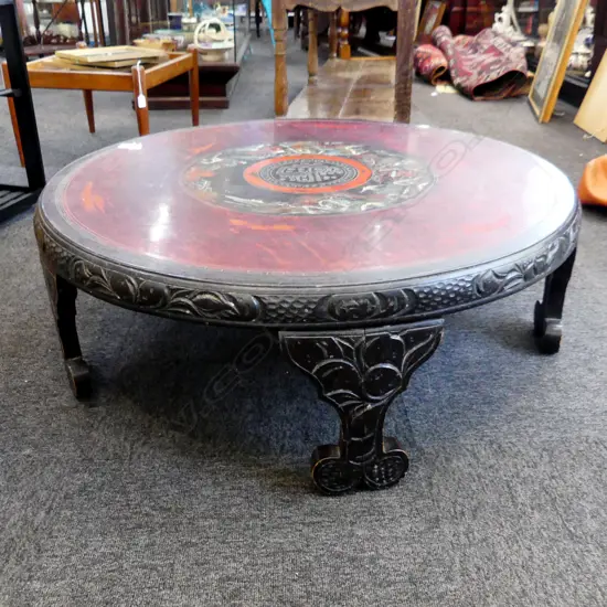 1960’S ROUND WOOD TABLE 5 LEGS DETACHABLE H.320 W.940mm painted extensive landscape