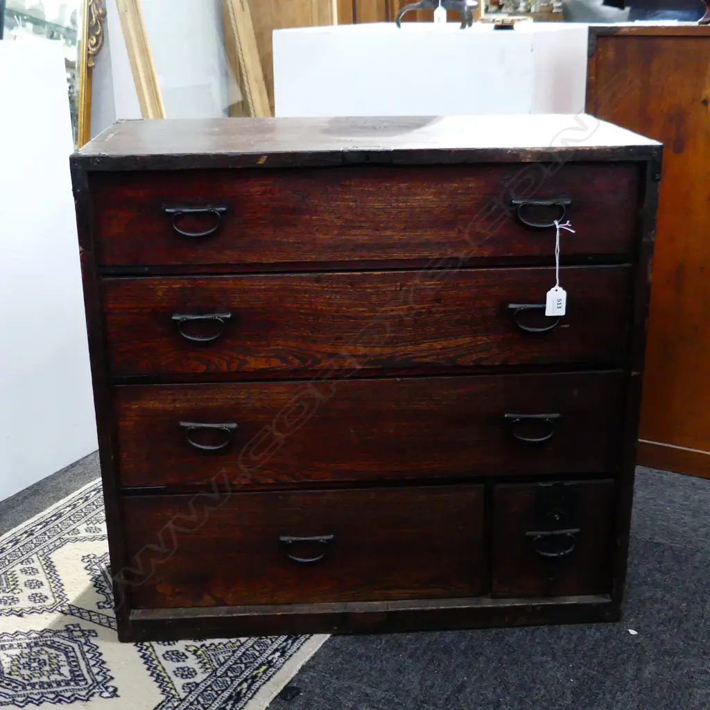 OLD JAPANESE TANSU COLLECTORS/BEDSIDE CABINET 5 drawer H.640mm. Image 1++