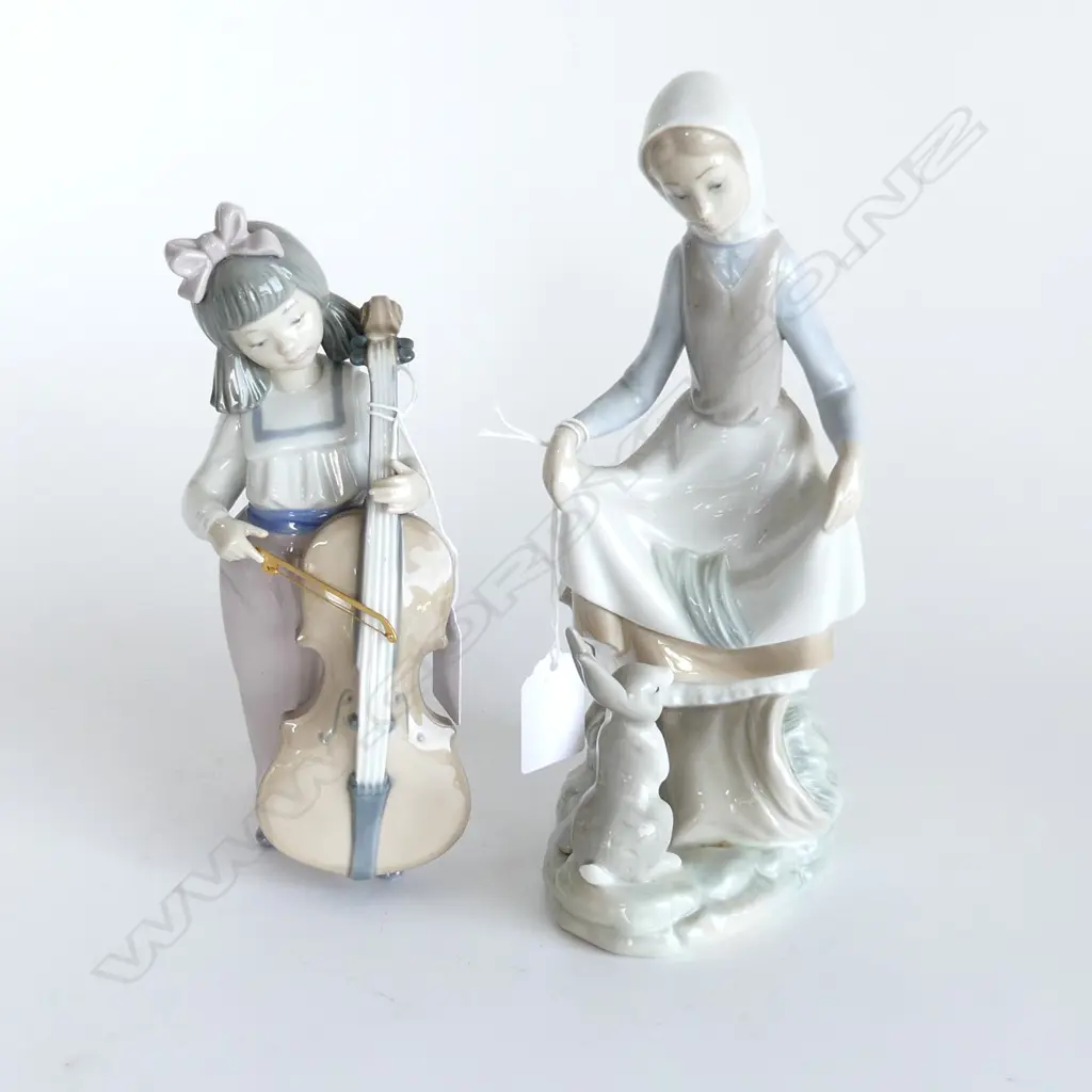 LLADRO WOMAN w. RABBIT H.220mm, NAO GIRL PLAYING CELLO H.190mm Image 1++