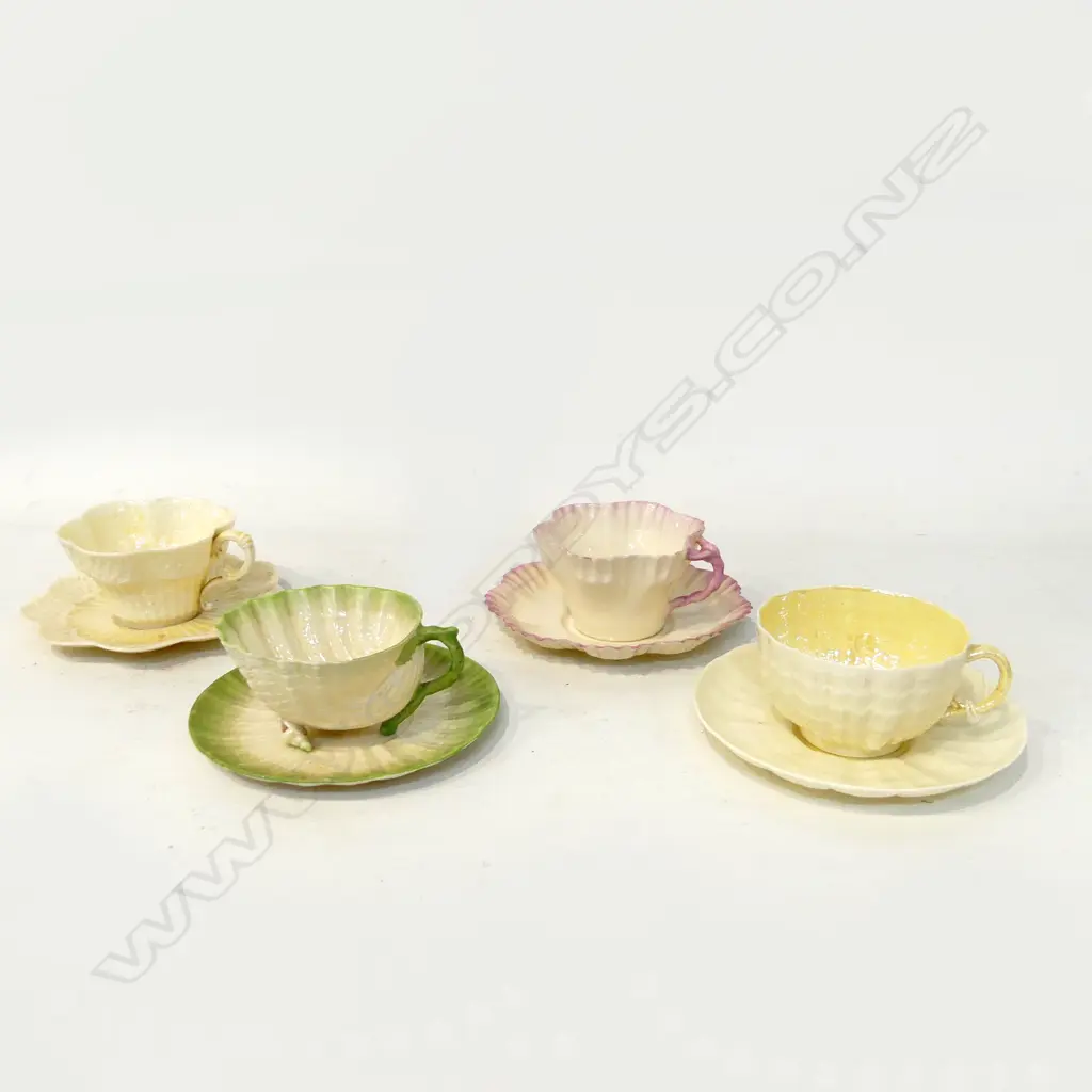 4 BELLEEK BLACK LABEL CUP & SAUCERS Image 1++