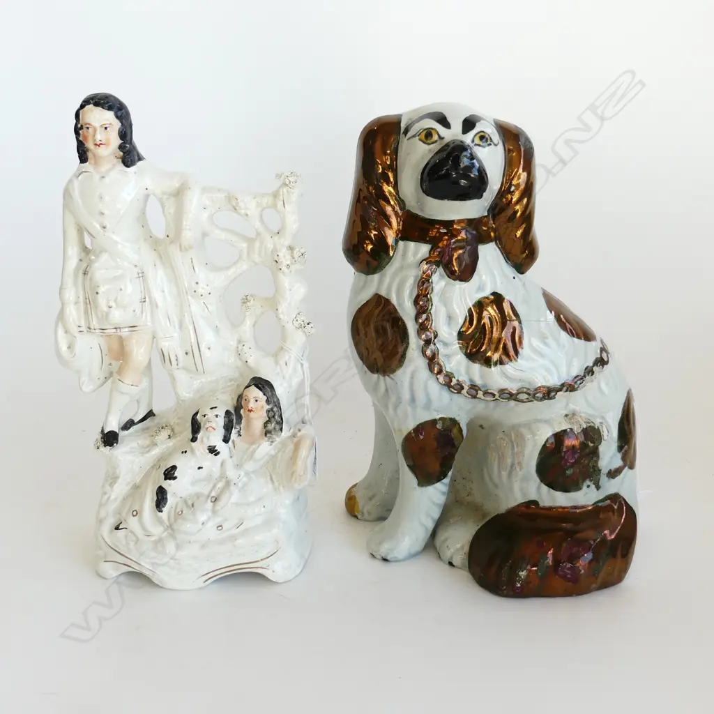 STAFFORDSHIRE FIGURE (H.260mm) & STAFFORDSHIRE MANTLE DOG (H. 270mm) AF Image 1++