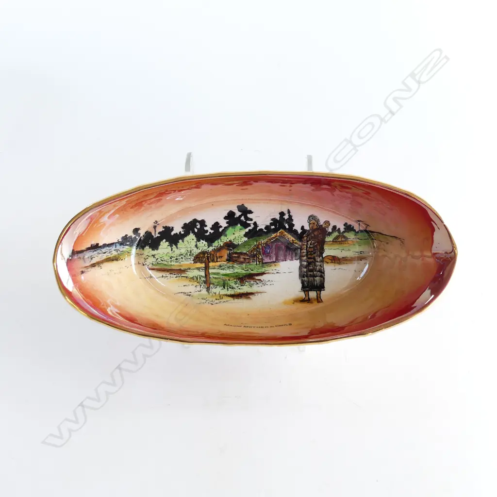 GRIMWADES 'MAORI WARE' OVAL DISH; MOTHER & CHILD 210x95mm Image 1++