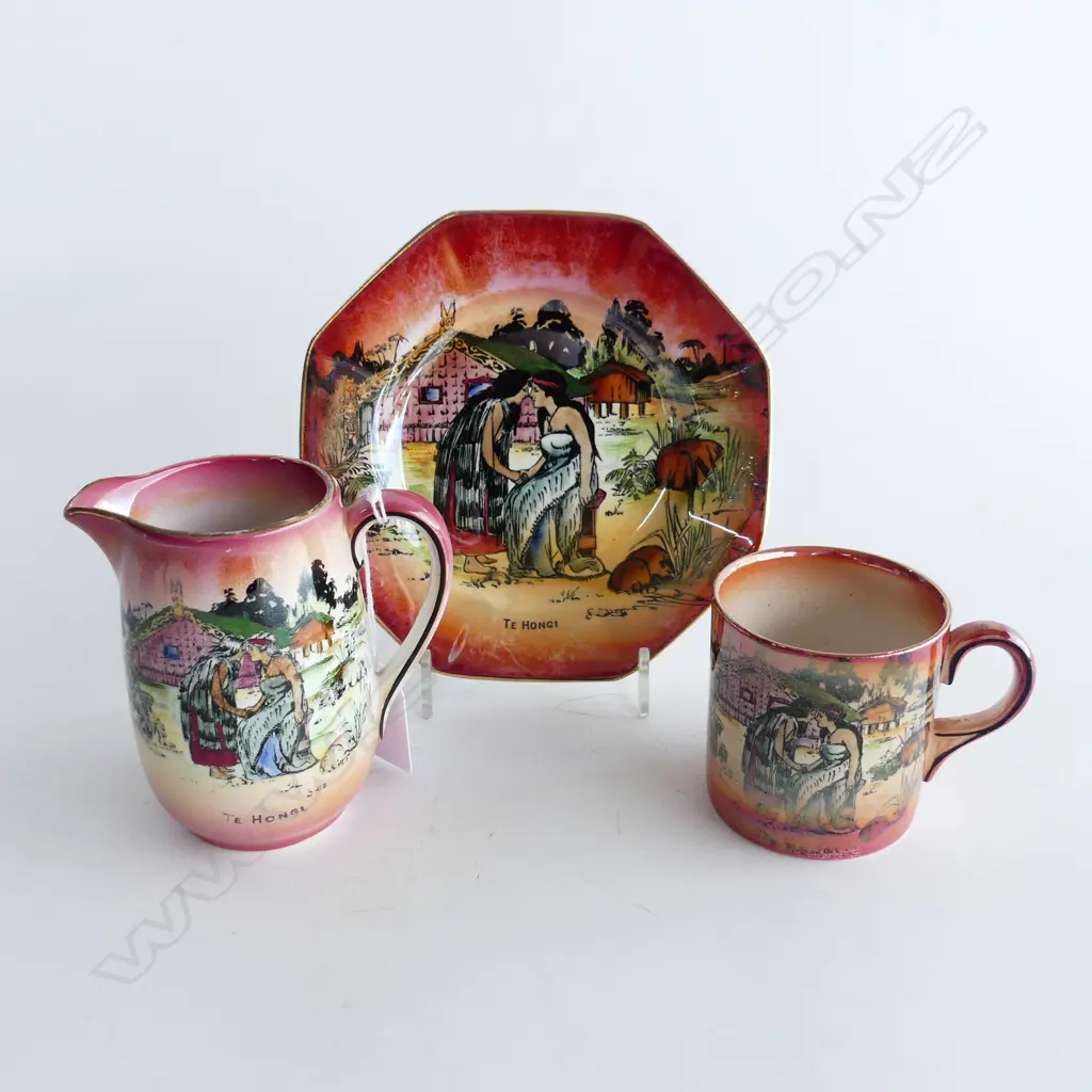 GRIMWADES 'MAORI WARE' TE HONGI CUP, SAUCER & JUG H.100mm Image 1++