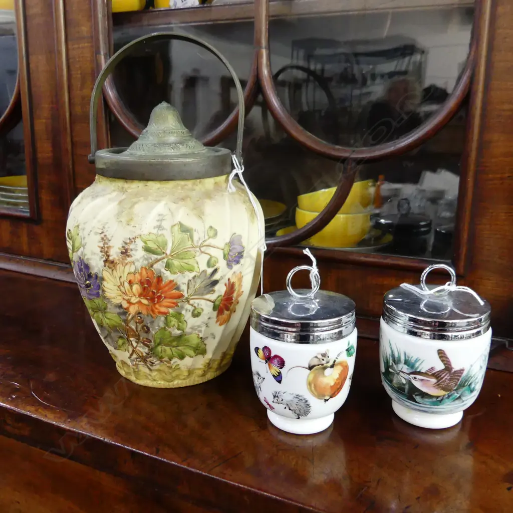 AUSTRIAN BISCUIT BARREL H.195mm + 2R/WORCESTER EGG CODDLERS Image 1++