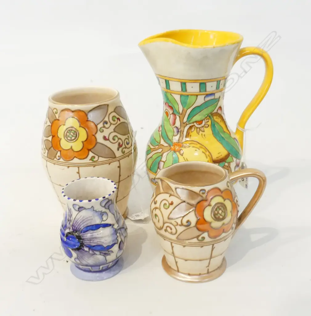 4 PCES CHARLOTTE RHEAD BURSLEY WARE, 2 JUG & 2 VASES H.170mm... Image 1++