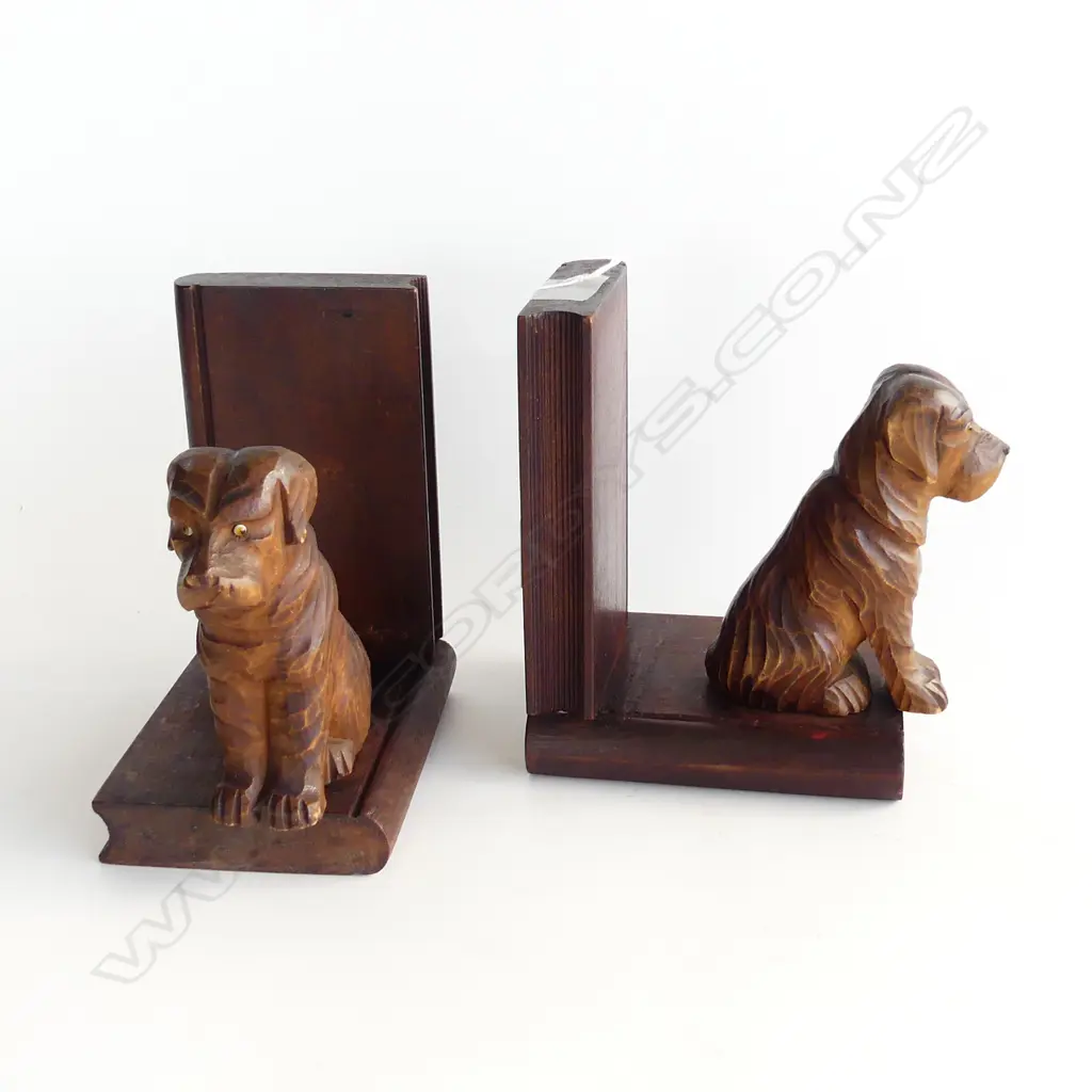 PR GERMAN VINTAGE CARVED WOODEN TERRIER DOG BOOKENDS Image 1++