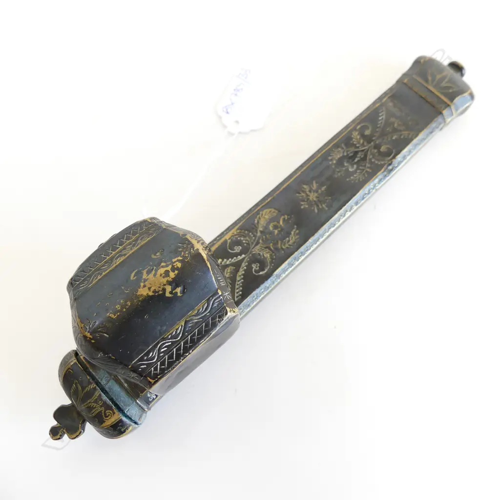 VINTAGE BRASS ETHNIC INKWELL & PEN HOLDER L.240mm Image 1++