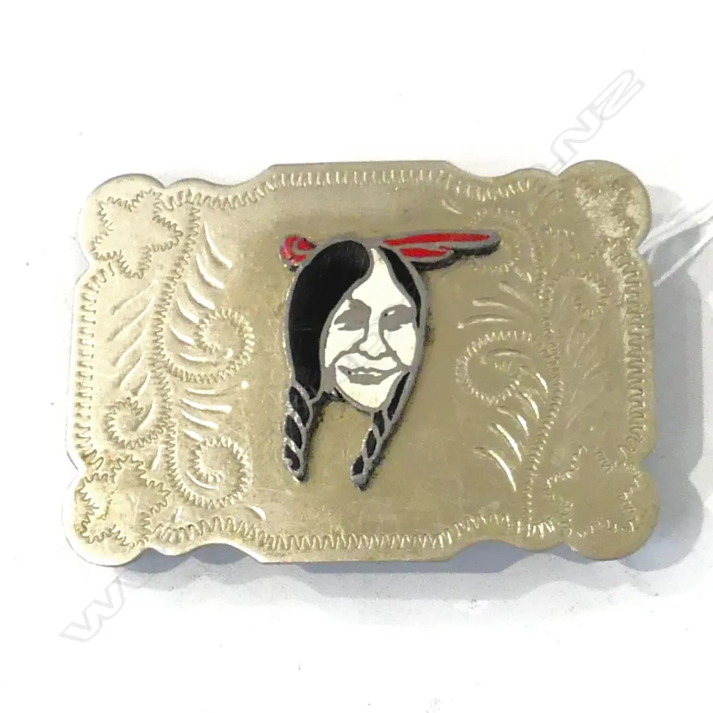 AMERICAN INDIAN DESIGN NICKEL SILVER BELT BUCKLE  90 X 60mm Image 1++