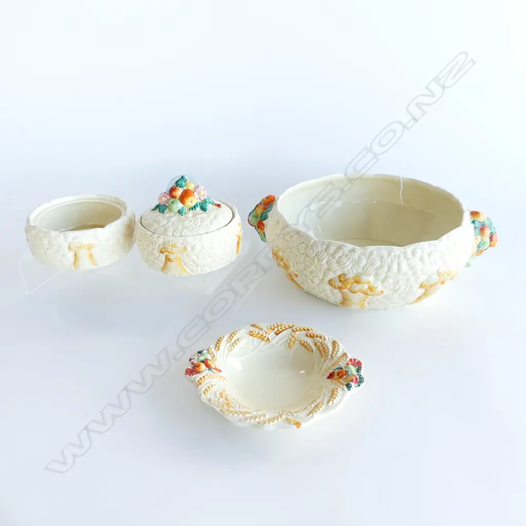 4 PCES CLARICE CLIFF CELTIC HARVEST; LG BOWL 235mm dia chips + 2 CONTAINERS (1 NO LID), DISH Image 1++