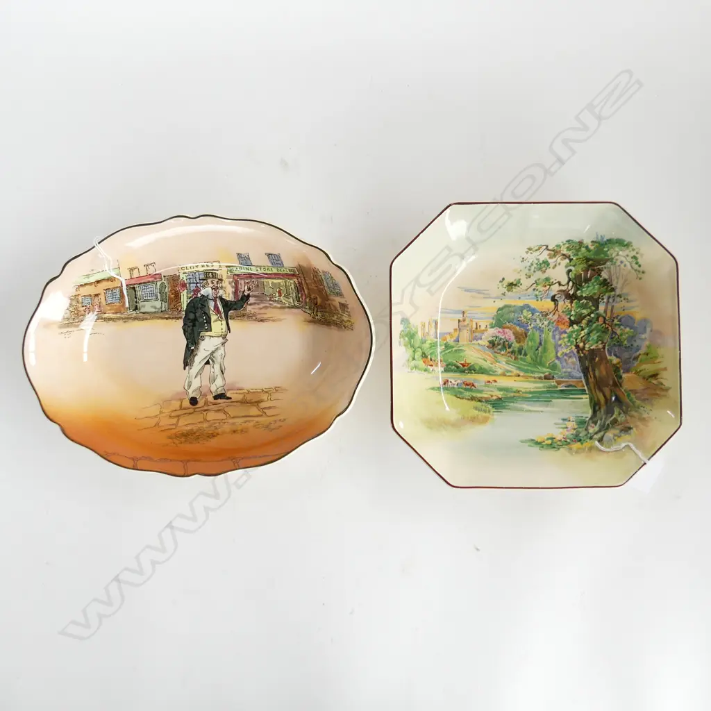 DOULTON DICKENS WARE BOWL,’CAPT CUTTLE’ L 28CM,W 20.5CM,AND DOULTON ‘SUMMERTIME IN ENGLAND’ BOWL.L 22CM XW 22CM. Image 1++