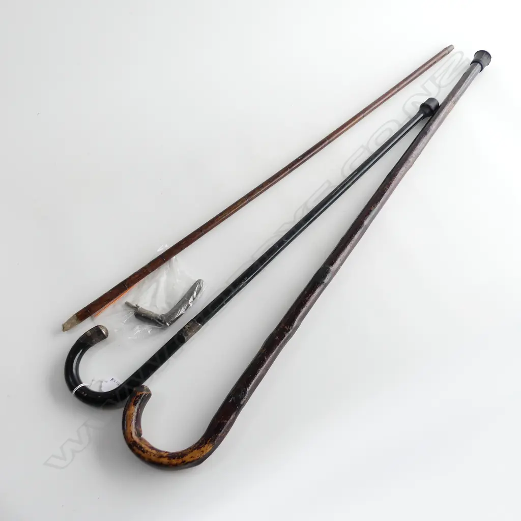3 VINTAGE WALKING STICKS; 2 w. STG (1 FAULTED) Image 1++